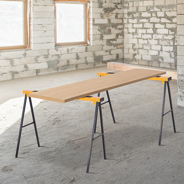 HOMCOM - HOMCOM Lot de 2 tréteaux pliables compactes poignée transport dim. 100L x 50l x 76H cm surface antidérapante métal noir jaune - large