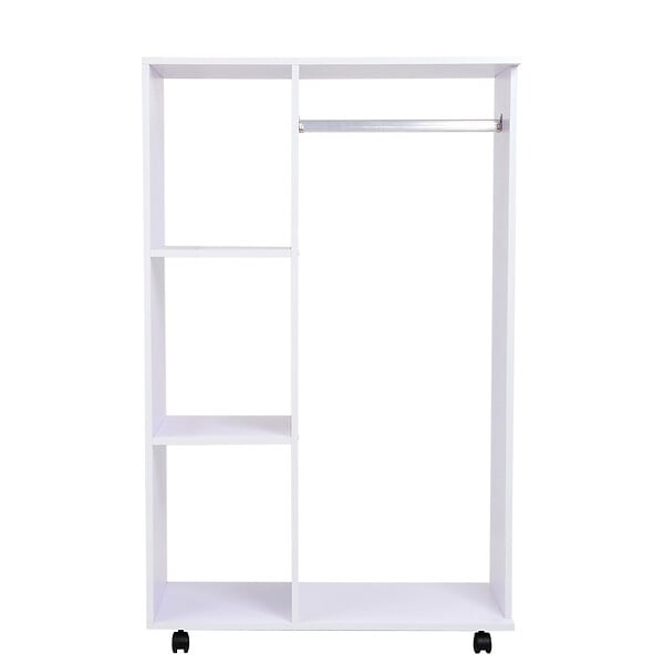 HOMCOM - Portant à vêtements penderie mobile avec roulettes 3 étagères latérales + grand espace penderie panneaux particules blanc - large