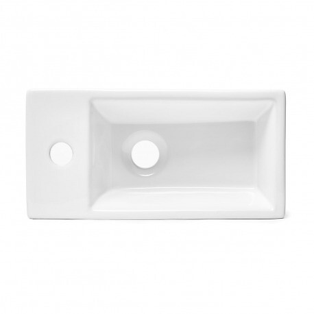 SWISS AQUA TECHNOLOGIES - Ensemble lave-mains suspendu avec trou pour robinetterie 40.5x20.5, Bonde clic-clac Siphon SATBRE4020SL-SET - large