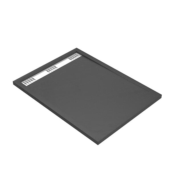 AURLANE - Receveur en acrylique Gris Effet Pierre 90x120x4 cm - Grille Linéaire Chrome - METEORA - large