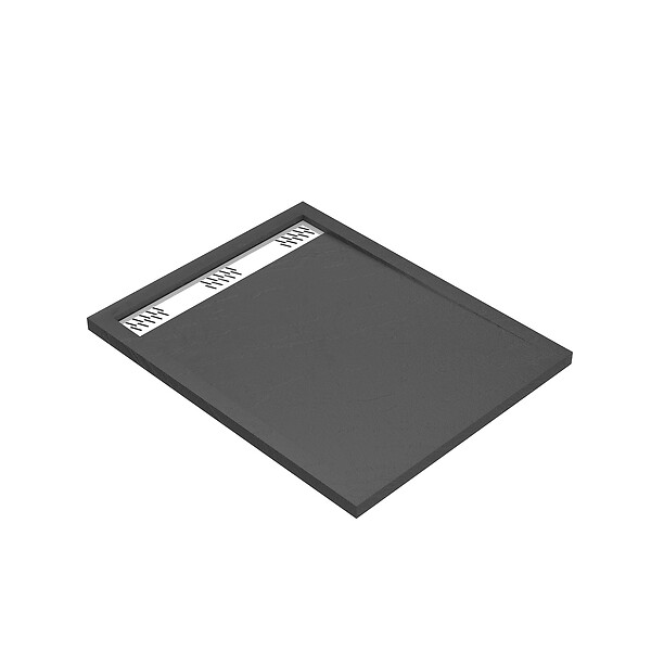 AURLANE - Receveur en acrylique Gris Effet Pierre 80x100x4 cm - Grille Linéaire Chrome - METEORA - large