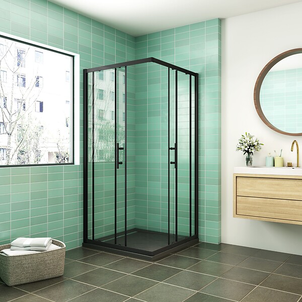 AICA SANITAIRE - AICA cabine de douche 80x80x200cm cabine de douche coulissante en verre anticalcaire et le modèle noir mat Hauteur 200cm - large