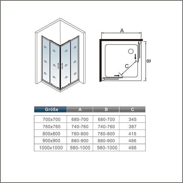 AICA SANITAIRE - AICA cabine de douche 80x80x200cm cabine de douche coulissante en verre anticalcaire et le modèle noir mat Hauteur 200cm - large