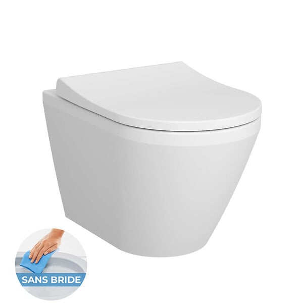VILLEROY ET BOCH - Pack WC Bâti-support Viconnect + WC sans bride Integra avec fixations invisibles + Abattant frein de chute + Plaque Blanche - large