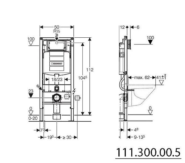 GEBERIT - Pack Bâti-support UP320 + WC sans bride Bello + Abattant softclose + Plaque blanc chromé (GebBello-C) - large