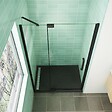 AICA SANITAIRE - AICA  porte de douche pivotante 90x195cm profilé noir 8mm verre anticalcaire installation en niche - vignette