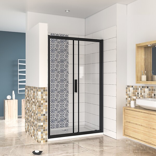 AICA SANITAIRE - AICA porte de douche noire 110x195cm porte de douche avec l'amortisseur porte de douche coulissante en 8mm verre anticalcaire - large