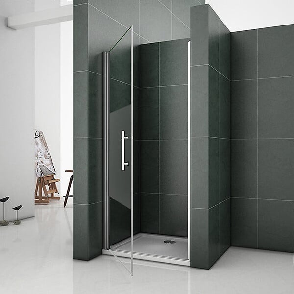 AICA SANITAIRE - AICA porte de douche pivotante 90x185cm en niche en verre bande central dépoli anticalcaire Installation à Gauche - large
