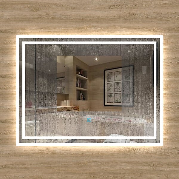 AICA SANITAIRE - Aica sanitaire Miroir simple de salle de bain lumineux LED avec anti-buée et interrupteur tactile intégré 70x50cm - large