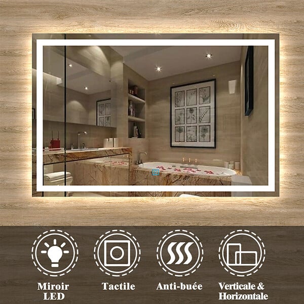 AICA SANITAIRE - Aica sanitaire Miroir de salle de bain lumineux LED avec anti-buée et interrupteur tactile intégré 150x70cm - large