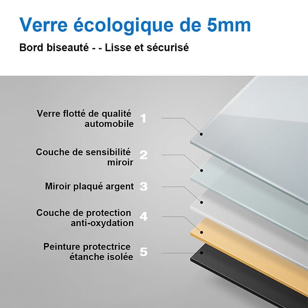 AICA SANITAIRE - Aica sanitaire Miroir de salle de bain lumineux LED avec anti-buée et interrupteur tactile intégré 150x70cm - large