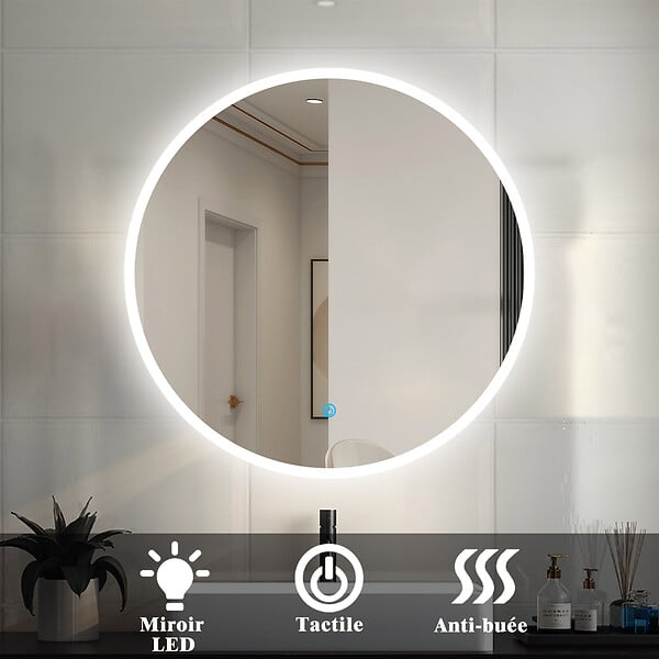 AICA SANITAIRE - AICA Miroir rond LED tactile anti-buée salle de bain suspendu vertical 80x80cm - large