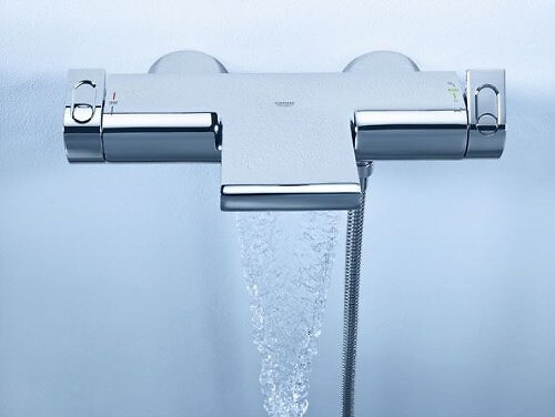 GROHE - Set bain/douche Mitigeur thermostatique Grohtherm 2000 + Stick de douche mural 1 jet, Chrome (34174001-CUBESTICK) - large