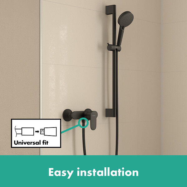 HANSGROHE - Vernis Blend Set de douche avec mitigeur + Douchette à main 2 jets + Barre de douche 65 cm, Noir mat (71640670-Vernis) - large