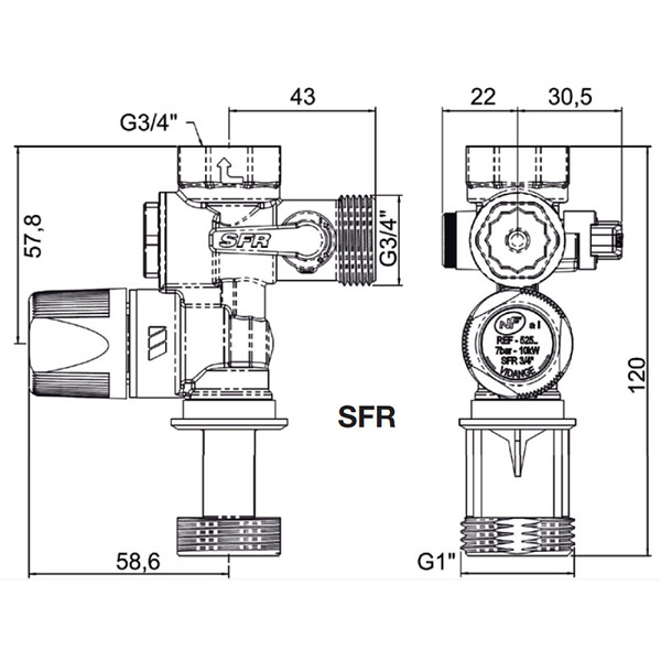 WATTS - Watts SFR® Groupe de sécurité standard pour chauffe-eau, Raccordement femelle Ø 3/4” (2252550) - large