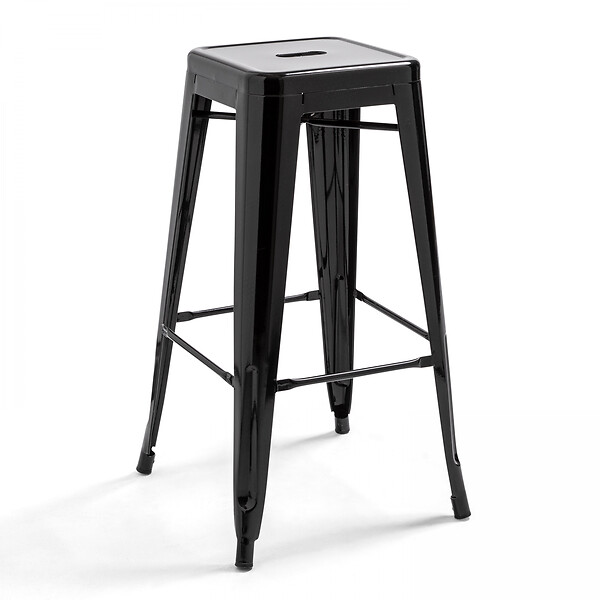 OVIALA - Lot de 4 tabourets de bar acier noir brillant - large