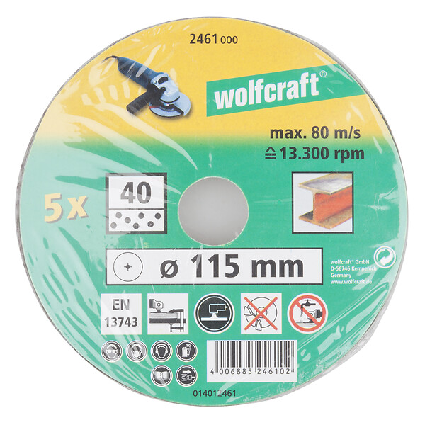 WOLFCRAFT - 5 Disques fibre p. meul. Gr40 D115mm - large