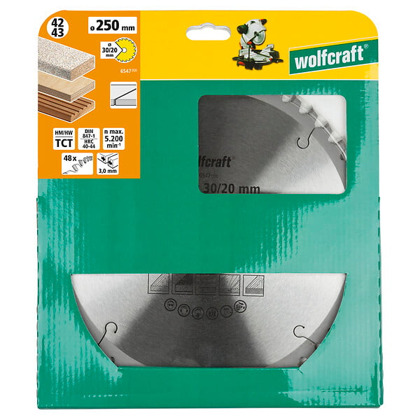 WOLFCRAFT - Lame scie à onglet CT - 48 dents - 250mm - large