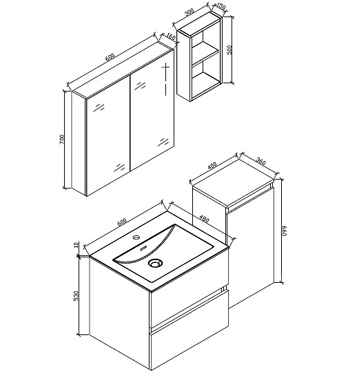 STANO - Armoire de toilette bloc-miroir SIENA largeur 60 cm noyer - large