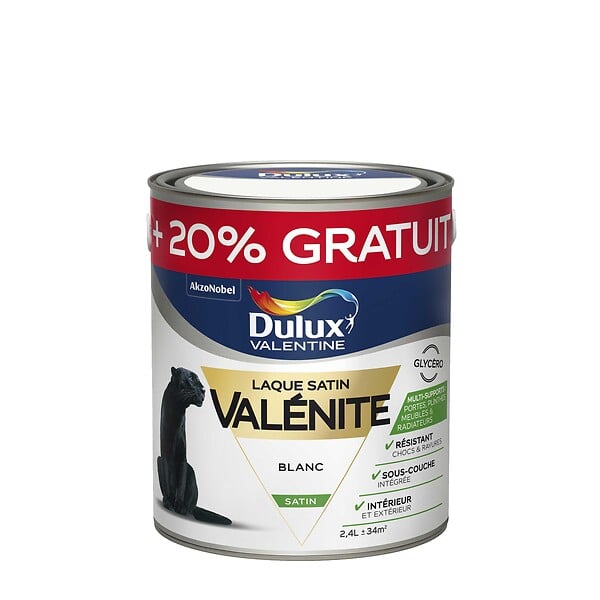 DULUX VALENTINE - Laque boiserie et métal - Blanc - Rendu satin - 2L + 20% gratuit - large