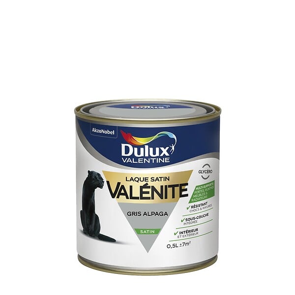 DULUX VALENTINE - Peinture Laque Valénite - Gris Alpaga - Satin - 0,5L - large