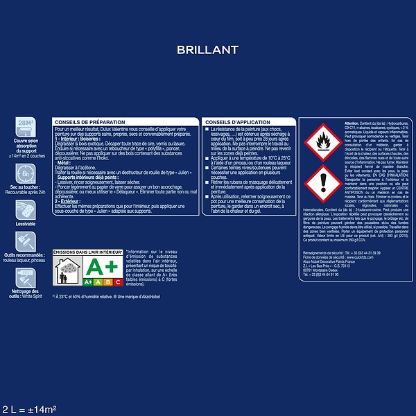 DULUX VALENTINE - Laque boiserie et métal - Noir - Rendu brillant - 2L - large