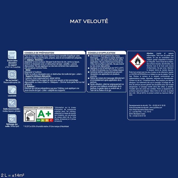 DULUX VALENTINE - Peinture laque Valenite - Lin clair - Mat - 2L - large