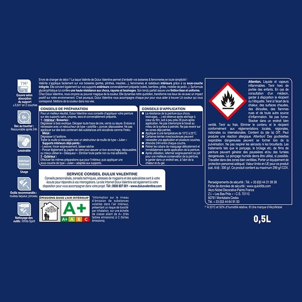 DULUX VALENTINE - Peinture Laque Valénite - Blanc - Satin - 0,5L - large