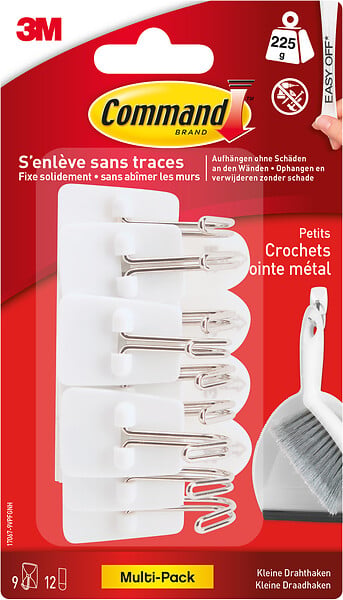 3M - Lot 9 crochets blanc pointe métal standard petit modèle - large