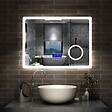 AICA SANITAIRE - AICA Miroir simple de salle de bain tricolore réglable LED avec bluetooth, anti-buée et miroir grossissant,horizontal 100*60cm - vignette