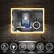 AICA SANITAIRE - AICA Miroir simple de salle de bain tricolore réglable LED avec bluetooth, anti-buée et miroir grossissant,horizontal 100*60cm - vignette