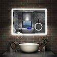AICA SANITAIRE - AICA Miroir simple de salle de bain tricolore réglable LED avec bluetooth, anti-buée et miroir grossissant,horizontal 160*80cm - vignette