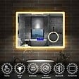 AICA SANITAIRE - AICA Miroir simple de salle de bain tricolore réglable LED avec bluetooth, anti-buée et miroir grossissant,horizontal 160*80cm - vignette