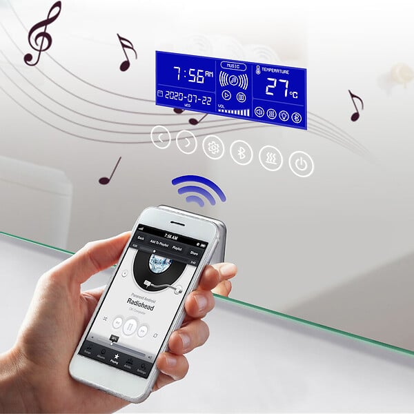 AICA SANITAIRE - AICA Miroir simple de salle de bain tricolore réglable LED avec bluetooth, anti-buée et miroir grossissant,horizontal 160*80cm - large