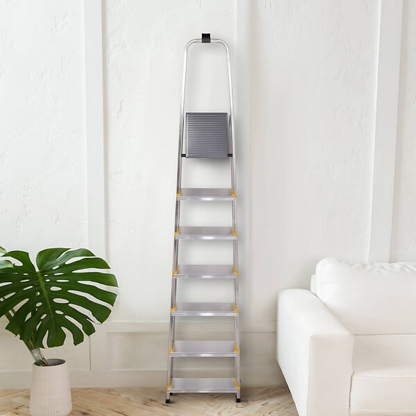 HOSTRÃ–M - Escabeau 7 marches DURA pliable, marchepied léger en aluminium, hauteur plateforme 140cm, pieds antidérapants, charge 150kg, garantie 5 ans Hoström - large