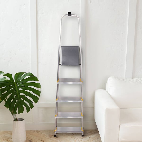 HOSTRÃ–M - Escabeau 5 marches DURA pliable, marchepied léger en aluminium, hauteur plateforme 97cm, pieds antidérapants, charge 150kg, garantie 5 ans Hoström - large