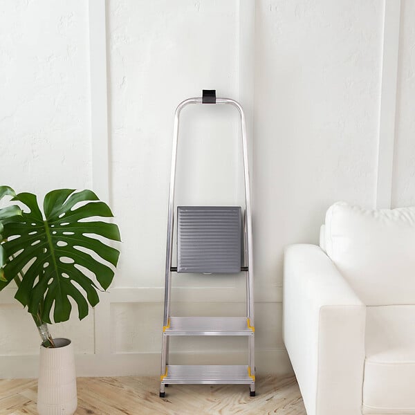 HOSTRÃ–M - Escabeau 3 marches DURA pliable, marchepied léger en aluminium, hauteur plateforme 54cm, pieds antidérapants, charge 150kg, garantie 5 ans Hoström - large
