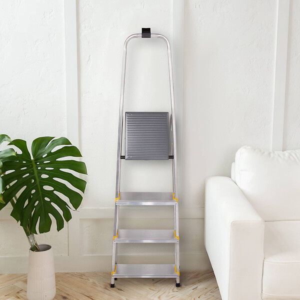 HOSTRÃ–M - Escabeau 4 marches DURA pliable, marchepied léger en aluminium, hauteur plateforme 75cm, pieds antidérapants, charge 150kg, garantie 5 ans Hoström - large