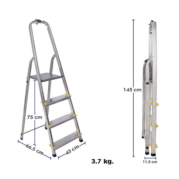 HOSTRÃ–M - Escabeau 4 marches DURA pliable, marchepied léger en aluminium, hauteur plateforme 75cm, pieds antidérapants, charge 150kg, garantie 5 ans Hoström - large