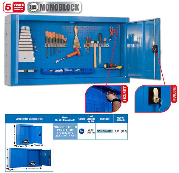 SIMON RACK - SimonRack - Armoire de rangement murale 675x500x275mm Bleu - CABINET TOOLS PANNEL 500 SIMONRACK - large
