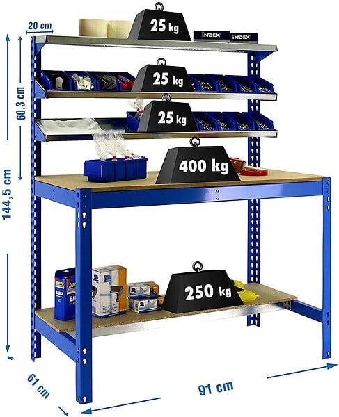 SIMON RACK - SimonRack - Kit Etabli 1440x900x600mm Charge 400Kg -  SIMONWORK BT-1 900 BLEU/BOIS Simon Rack - large