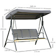 OUTSUNNY - Balancelle de jardin 3 places grand confort toit inclinaison réglable assise et dossier ergonomique acier textilène gris - vignette