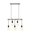 ATMOSPHERA - Luminaire Suspension 5 Lampes en Métal Noir et Bois de Pin L 60 cm - vignette