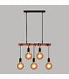 ATMOSPHERA - Luminaire Suspension 5 Lampes en Métal Noir et Bois de Pin L 60 cm - vignette