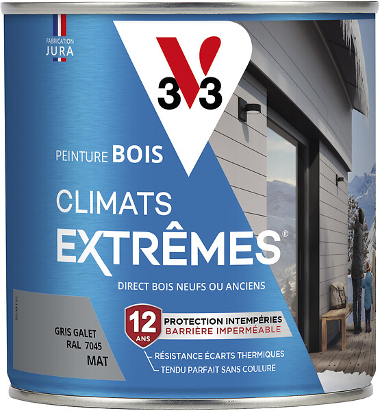 V33 PEINTURE - Peinture bois climats extrêmes gris galet mat 0.5 litre - large