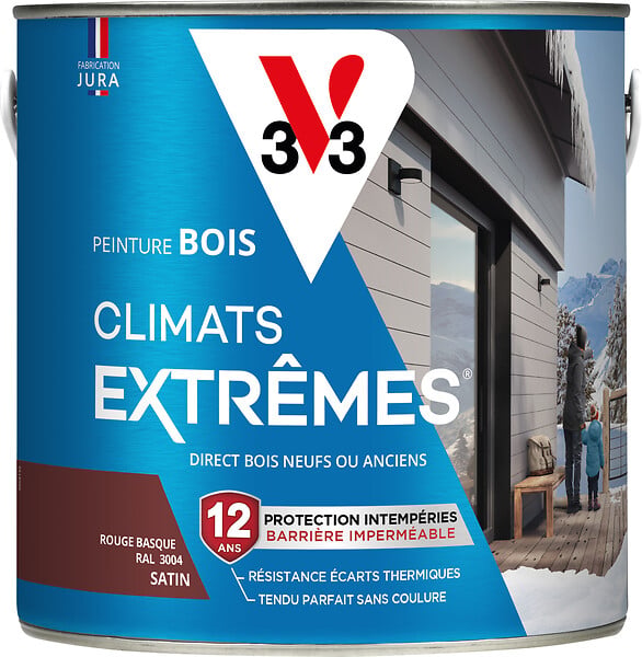 V33 PEINTURE - Peinture bois Climats extremes - Rouge basque - Satin - 2L - large