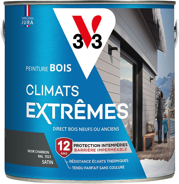 V33 PEINTURE - Peinture bois climats extremes - Noir charbon - Satin - 2L - large
