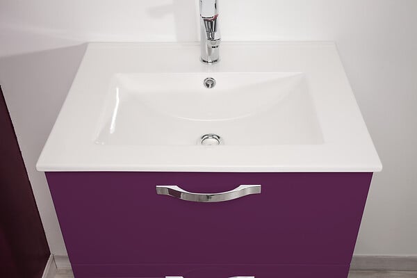 ONDEE - 2 Façades de tiroir MIXY - pour meuble de salle de bain - 60cm - Aubergine - Laqué - large