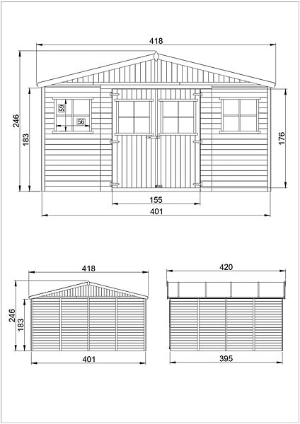 TIMBELA - TIMBELA M330 Abri de Jardin en Bois Naturel - H246 x 418 x 420 cm/ 16 m² - large