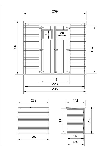 TIMBELA - Abri de jardin en bois - H200 x l239 x L142 cm / 2.63 m2 AVEC SOL TRAITÉ - M310+M310G - large